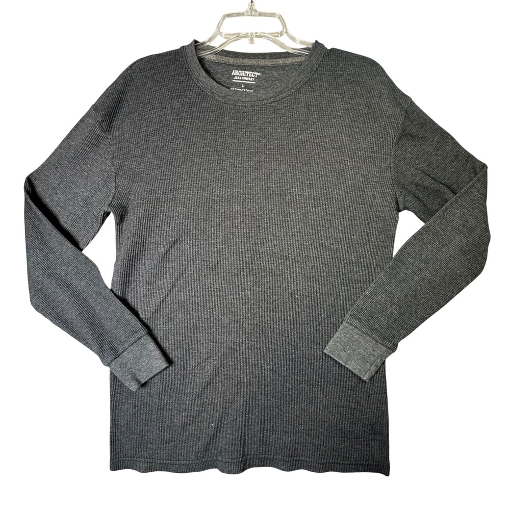 Architect Jean Company Thermal Waffle Knit Shirt Mens Large Gray Long Sleeve L